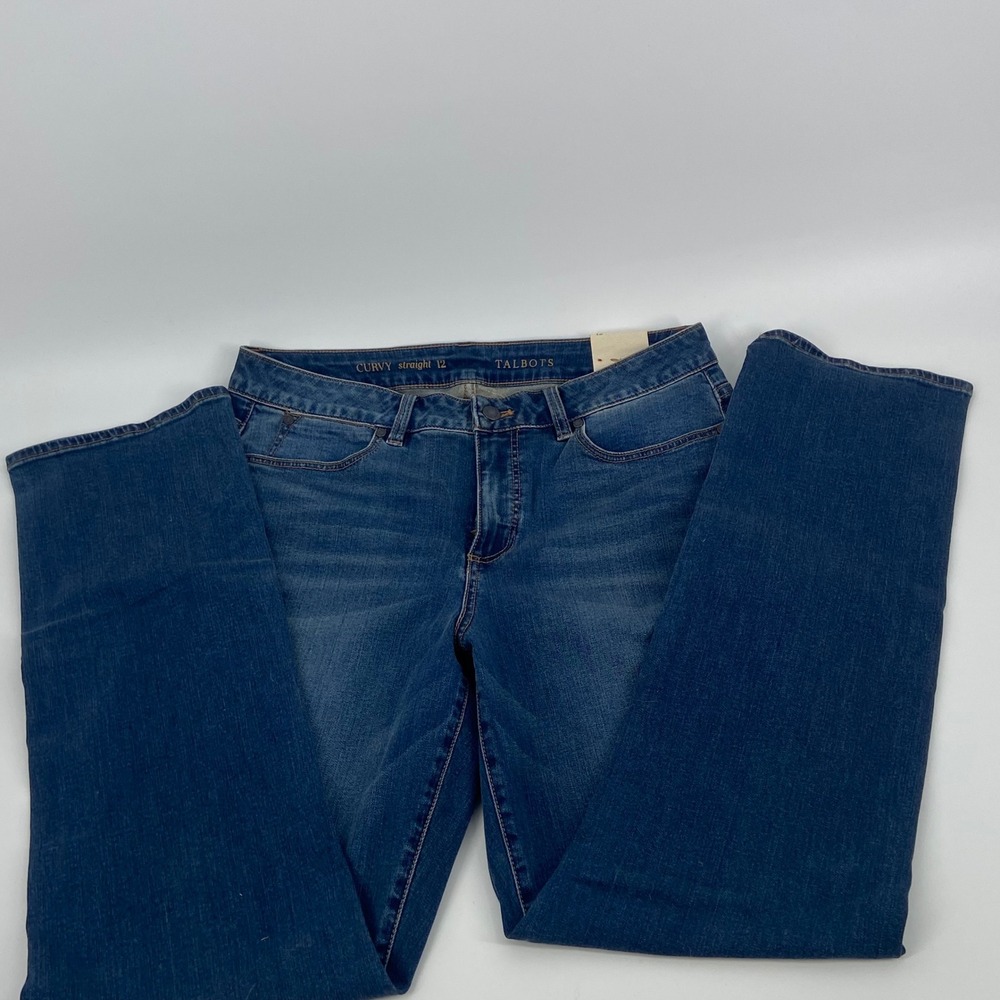 Talbots Curvy Straight Leg Jeans Women's Size 12 Blue Denim‎ Stretch Pants